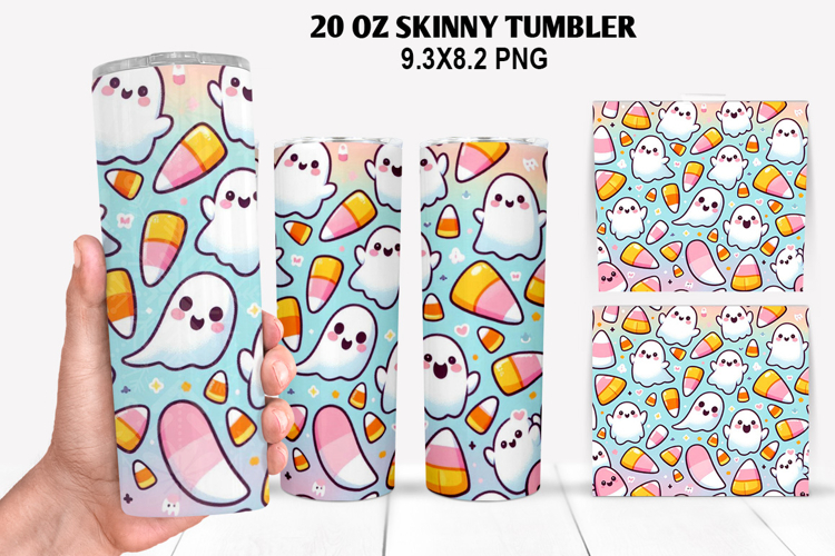 Ghost Skinny Tumbler 20oz Wrap Design, Halloween Tumbler