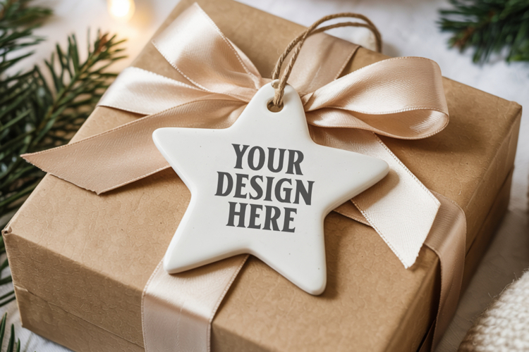 Christmas Star Ceramic Ornament Mockup | Holiday Star