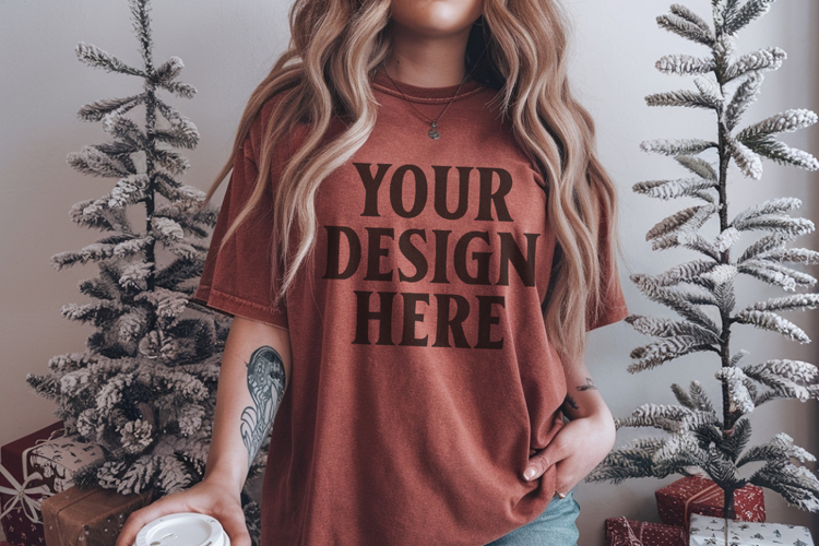 Christmas Comfort Colors 1717 Brick TShirt Mockup, CC 1717