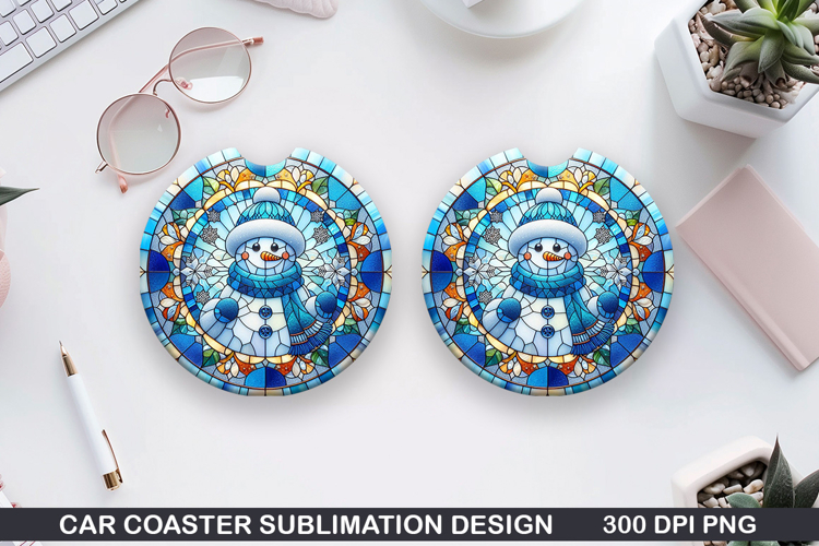 Snowman Car Coaster Sublimation|Christmas Coaster PNG Design