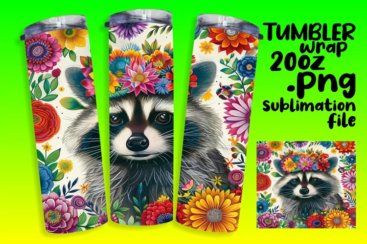 Blooming Raccoon Tumbler Wrap for 20oz Sublimation