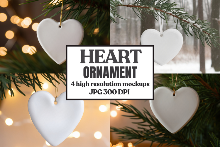 Romantic Christmas Ceramic Heart Ornament Mockup | Holiday