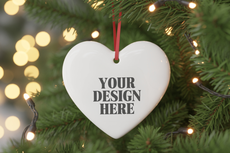 Christmas Love Heart Ornament Mockup | Holiday Hanging