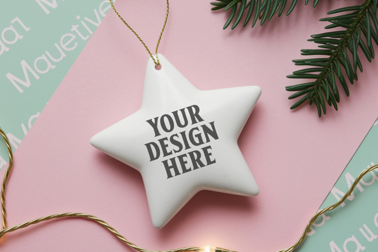 Christmas Star Ceramic Ornaments Mockup