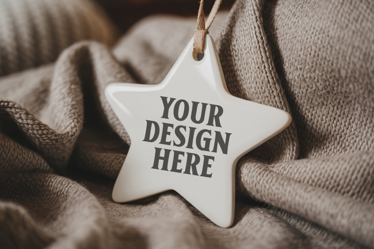 Christmas Star Ceramic Ornaments Mockup | Holiday Star Ornam