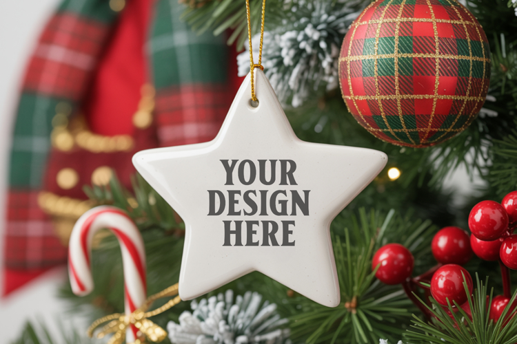 Christmas Star Ceramic Ornament Mockup | Cozy Boho Holiday D