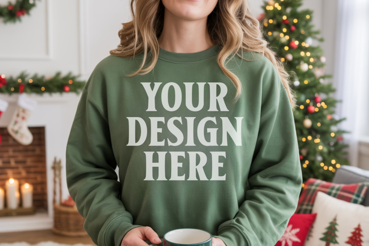 Comfort Colors 1566 Light Green Sweatshirt Mockup Real Model