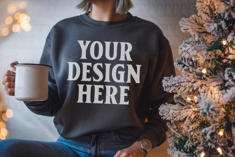 Comfort Colors 1566 Pepper Sweatshirt Mockup, Cozy Boho