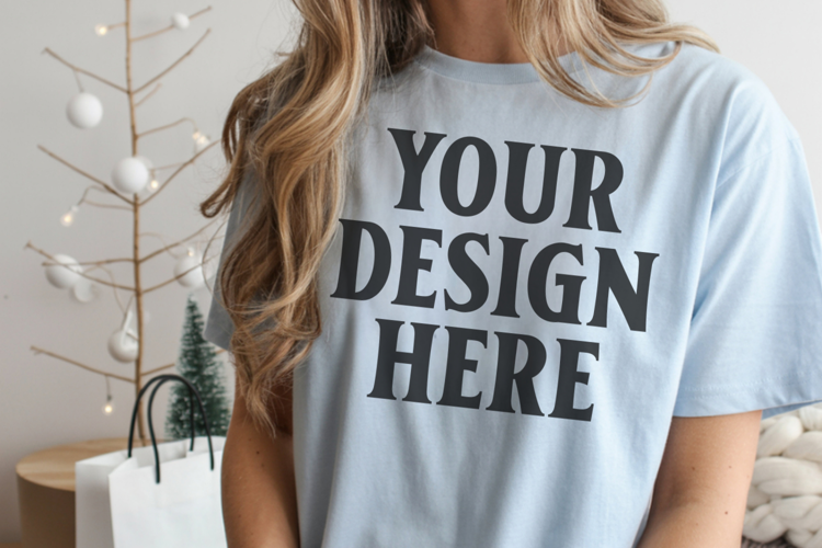 Christmas Comfort Colors 1717 Chambray T-Shirt Mockup Rea