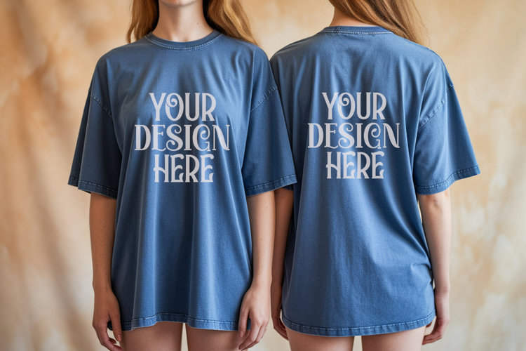 Comfort Colors 1717 Blue Jean Front & back T shirt mockups