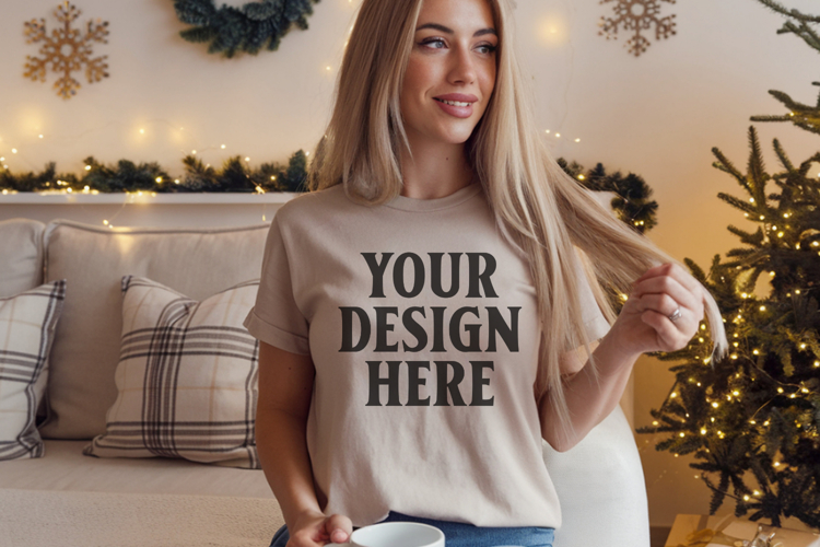 Comfort Colors 1717 Ivory Christmas T-Shirt Mockup, Boho