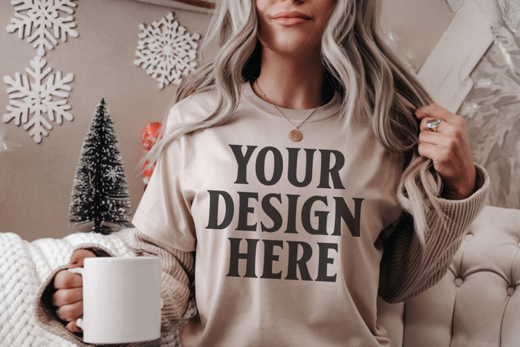 Ivory Comfort Colors 1717 Christmas Shirt Mockup, Coz