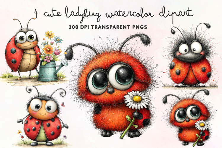 Cute Ladybug Watercolor Clipart PNG