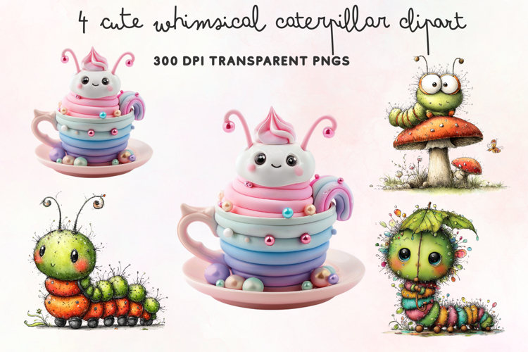 Cute Whimsical Caterpillar Clipart PNG example image 1