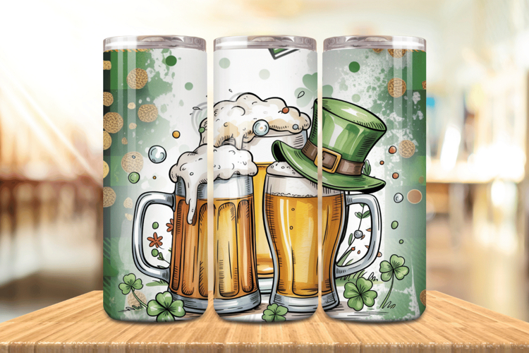 Clinking Irish Beer Mugs Tumbler Wrap PNG Sublimation Design