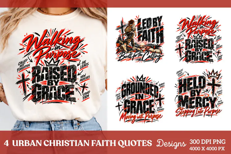 4 Urban Christian Faith Shirt PNG Designs, 4 Christian Grace
