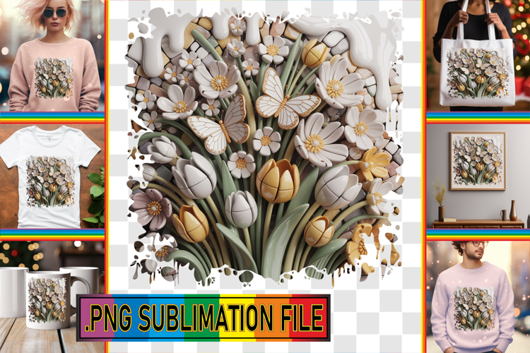 Sweet PNG Designs for TSHIRTS, 3D Flowers
