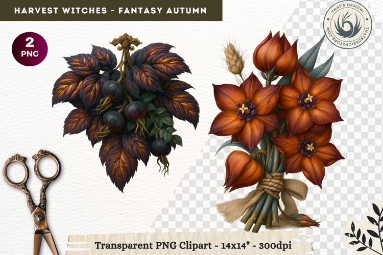 Harvest Witch Clipart Autumn Cottagecore Apothecary PNG RPG