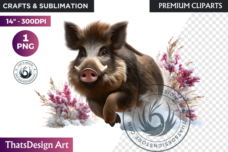 Wild boar Watercolor Winter Wildlife Animal Clipart PNG