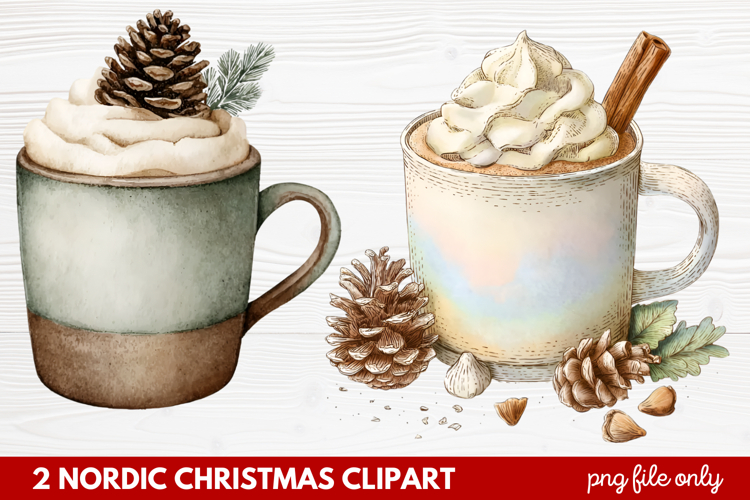 2 Nordic Christmas Clipart | Scandinavian Holiday PNG