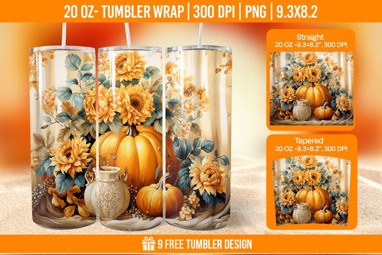 Pumpkin Tumbler Sublimation Wrap, 20 oz Fall Tumbler Wrap