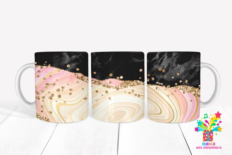 Pink Glitter Agate Mug Sublimation / Agate Mug Wrap #10 example image 1