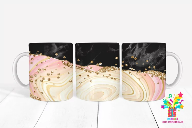 Pink Glitter Agate Mug Sublimation / Agate Mug Wrap #10
