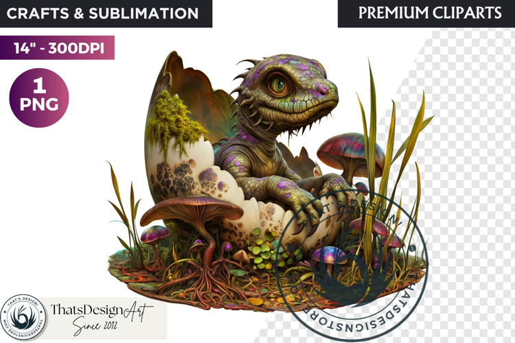 Cute Baby Dragon in a egg Clipart, dragon egg, Fantasy PNG example image 1