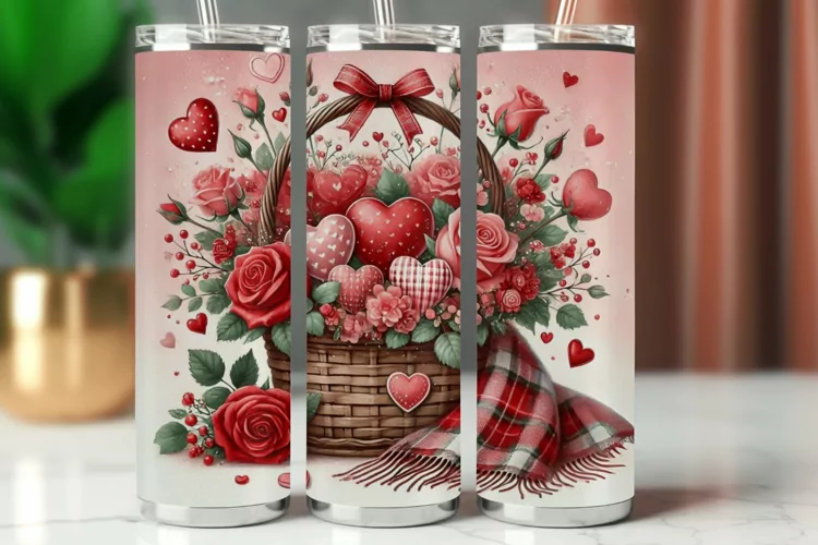 Valentine Tumbler Wrap 20 oz - flowers bouquet
