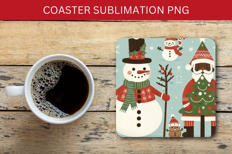 square coaster - santa claus and snowman example image 1
