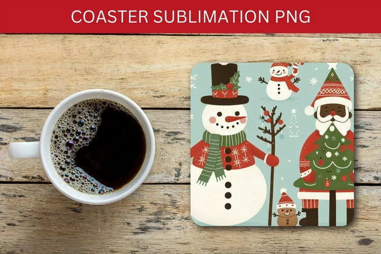 square coaster - santa claus and snowman