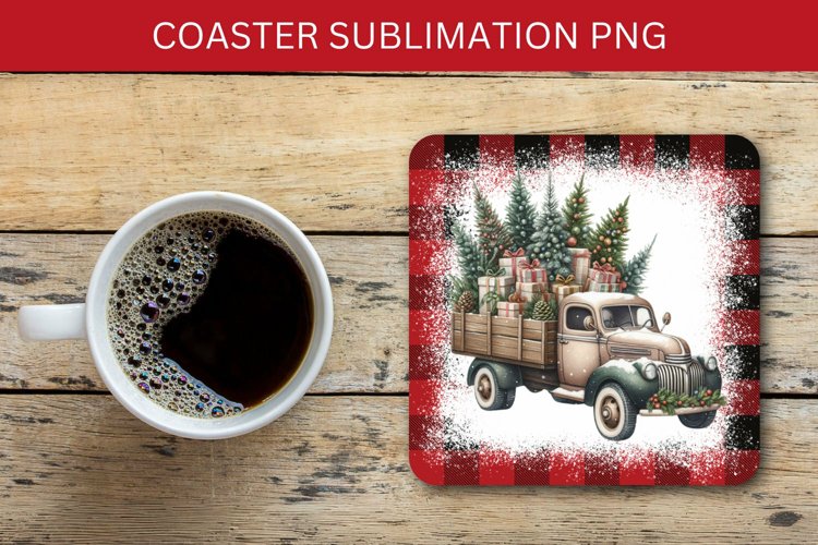 square coaster - christmas tree truck