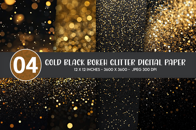 Gold Black Bokeh Glitter Digital Paper