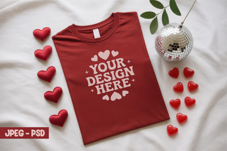 Valentine Red T Shirt Flat Lay PSD JPEG