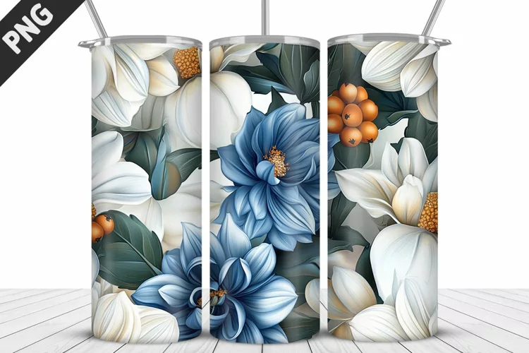3D Daisy Flowers 20oz Tumbler Wrap | Sublimation Design