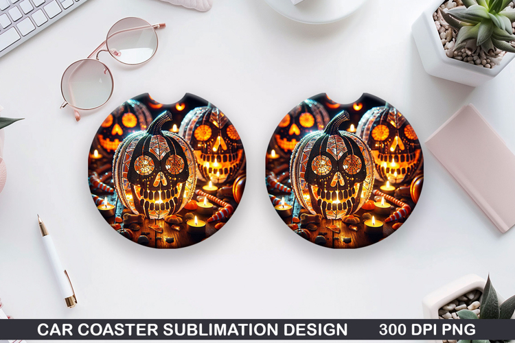 Skull Car coaster sublimation, Halloween Coaster PNG