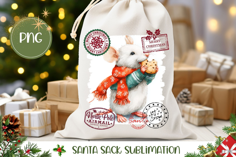 Christmas Mouse Santa Sack, Christmas Animals Gift Bag Print