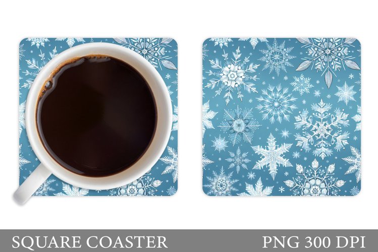 Snowflakes Coaster Design. Watercolor Snowflakes Coaster