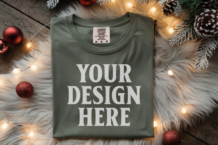 Forest green Comfort Colors 1717 Christmas Folded T-Shirt Mo