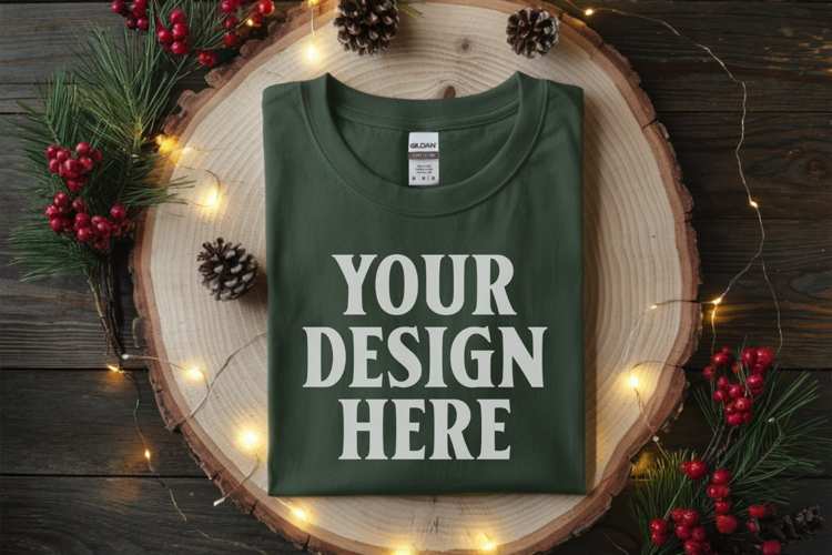 Gildan 64000 Forest Green Folded Christmas Flat Lay T-shirt