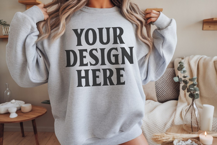 Gildan 18000 Ash Mockup , Crewneck Sweatshirt Boho Mock-up