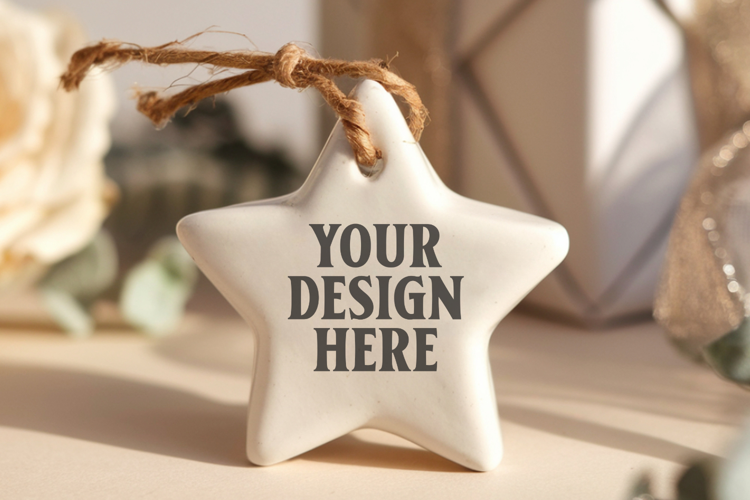Christmas Star Ceramic Ornaments Mockup | Holiday Star Ornam