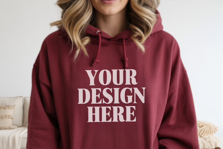 Maroon Gildan 18500 Hoodie Mockup ,Cozy Unisex Sweatshi