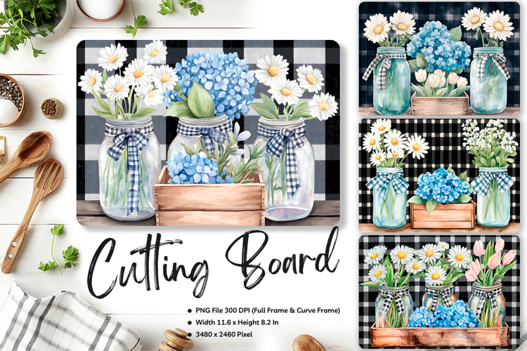 Mason Jars Flower Cutting Board Kitchen Chopping Board_37