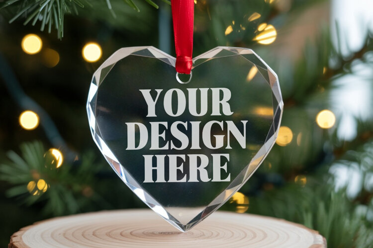 Christmas Heart Crystal Glass Ornament Mockups example image 1