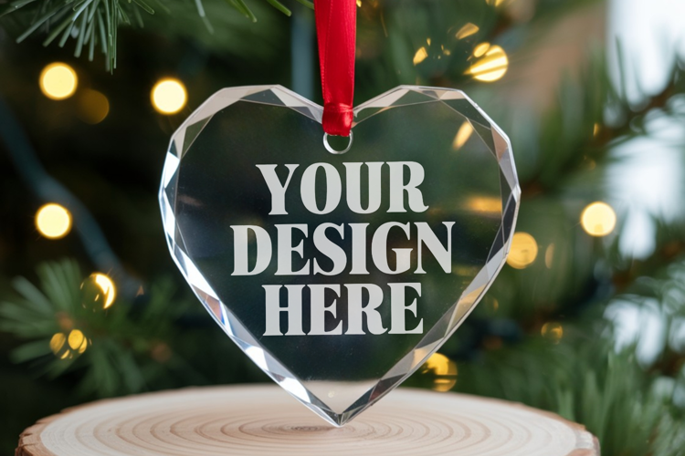 Christmas Heart Crystal Glass Ornament Mockups