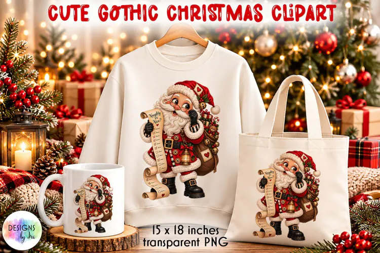 Cute Gothic Santa Claus Christmas PNG Clipart