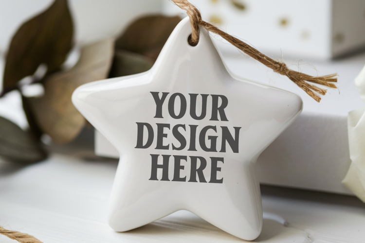 Christmas Star Ceramic Ornament Mockup | Holiday Star Tree