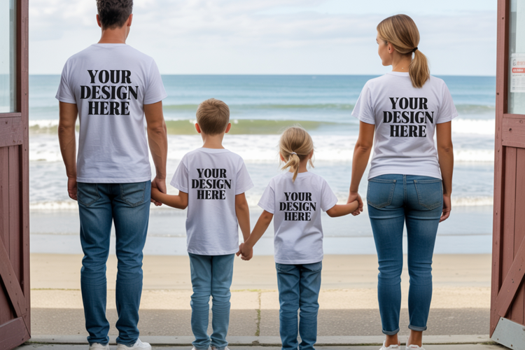 Bella Canvas 3001 Family Group Mockup | Matching T-Shirt Fla