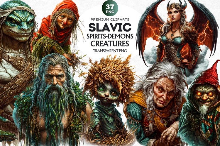 Slavic clipart set, Eastern European mythology, baba yaga example image 1